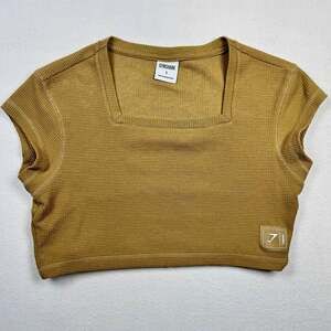 Gymshark Pause Womens Waffle Knit Square Neck Crop Top Dark Khaki Size S